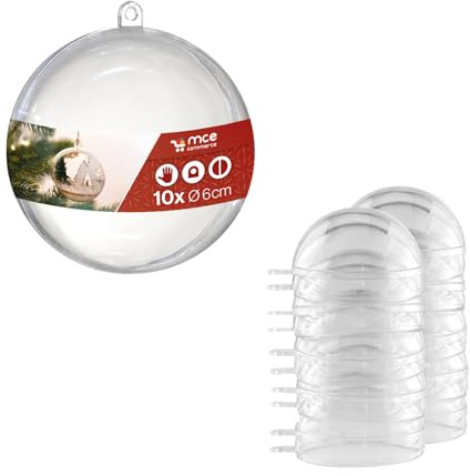 Bolas de acrílico A666010, diámetro de 6 cm, Transparente, con Ojal para Colgar, 2 Piezas, 10 Unidades, plexiglás, Bolas de Navidad, Bola de plástico Transparente, plástico
