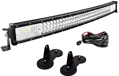 Willpower Barra LED Curva 4x4 32 405W + Soporte Magnetico + Cableado 12V | Largo Alcance, IP67 Impermeable 6000K Blanco, para Coche Camion Barco Quad Vehículos Tractor