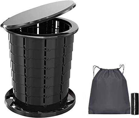 MQFORU Campingtoilette, Multifunktions Camping Toilette, Einziehbare Zusammenklappbare Portable Trockentoilette, Mobile Toilette für Outdoor-Angeln, Camping, Wandern, Lange Reisen, Schwarz