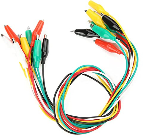 Câble de pince crocodile, 10pcs 50cm jeu câbles couleur pinces crocodiles à double extrémité ligne connexion test fils cavalier d'estampage pour l'expérience circuit électrique pinces crocodiles