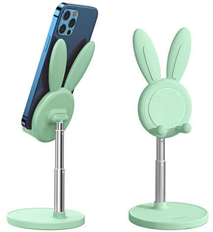 nediea Cute Bunny Desktop-Telefonständer, Höhe und Winkel, verstellbar, kompatibel mit den meisten Handys und Tablets, 10,2 - 25,4 cm (4 - 10 Zoll), Grün