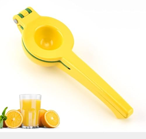 GAILY YOUTH Exprimidor de limón, exprimidor manual lavable, extractor de zumos 2 en 1, respetuoso con el medio ambiente con colador de cesta de semillas para hacer jugo fresco (amarillo)