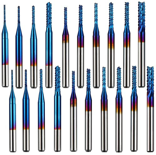 ASNOMY 20 st CNC-fräsar 0,8–3,175 mm med 1/8 tum skaft, CNC-fräsar borrverktyg för plast, aluminium, kretskort, trä