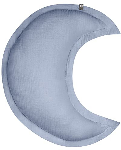 von Herzen Handmade Musselinkissen aus 100% Baumwolle I Kinderkissen I Dekokissen aus Musselin in Mondform I Mondkissen für Kinderzimmer & Bett I Handgenähtes Kissen mit Watte gefüllt (Hellblau)