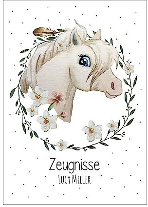 Zeugnismappe 10er 20er Hülle Deckblatt A4 Pferd weisses Wildpferd personalisierbar Schulanfang Einschulung Wunschname Name zm53 - ausgewählte Größe: *A4 Deckblatt für Zeugnismappe*