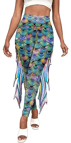 Kuukaas Meerjungfrau Leggings Damen Push Up Halloween Leggings Damen Hohe Taile für Fasching Karneval Kostüm