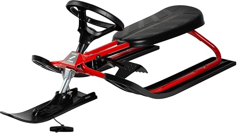 STIGA Snowracer Iconic - Robuster Lenkschlitten für Kinder ab 5 Jahren mit Stahlrahmen, Bremse und Zugseil, Max. Belastung 80 kg - Ideal für Winterspaß