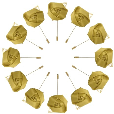 sourcing map 12 Stück Bräutigam Anstecksträuße Rosen Anstecknadeln für Herren Hochzeit Zeremonie Jubiläum Formelles Abendessen Party Gold