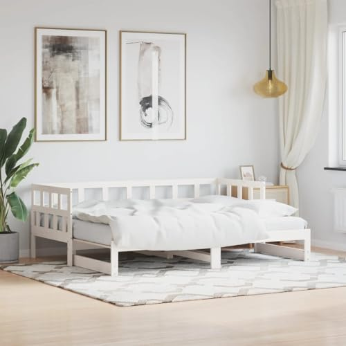 DJEKA Tagesbett Ausziehbar 80x200 cm Jugendbett 80x200 cm Bett Mit Ausziehbett Weiß