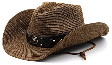 Cowboyhut Damen Herren Strohhut Westernhut Cowgirlhut Panamahüte Sommer Hut Sonnenhut Strandhut Fischerhut Faltbar Krempe Cowboy Hut mit Band