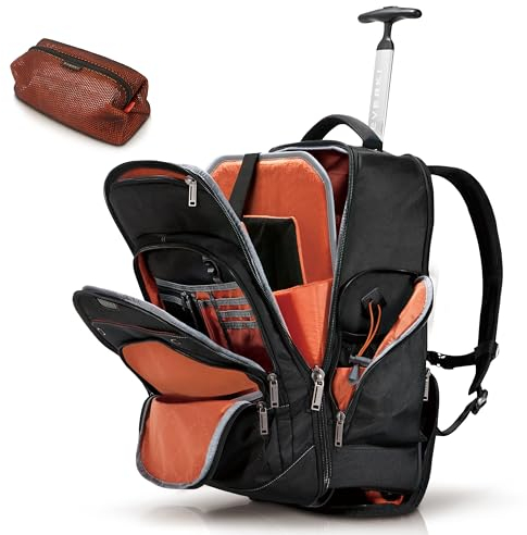 Everki 122 Atlas Wheeled Laptop Rucksack mit Rollen für 13 bis 17,3 Zoll Laptops - Plus Kit mit Kabeltasche, Handgepäck Trolley, Schwarz, 30L