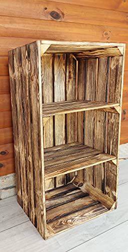 PYXIDAS Cassette Portaoggetti in Legno Resistente con 2,3,4 Ripiani, 75x40x30 cm, Scarpiere in Legno (1 cassa 2 ripiani corti, Effetto Bruciato)