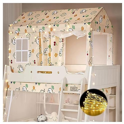 Mädchen-Netz-Baldachin mit Lichtern für Doppelstockbett – elegante Edelstahlrahmenvorhänge in Beige – Zeltüberdachung im Lieferumfang enthalten