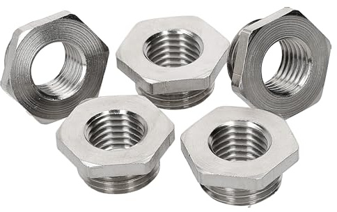 Kalitec 5x Reduktion M16 auf M12 mit O-Ring - Messing Reduzierstück IP68 | Vernickeltes Messing - Sechskant Gewindeadapter für Kabelverschraubung - Temperaturbereich -40 bis 100 Grad - 5er Set