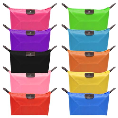 Rebanky 10 Kleine Kosmetiktaschen aus Nylon, 17 x 11 cm, für Handtasche | Leichte Täschchen mit Reißverschluss für Handtasche, Make-up, Reiseutensilien und Kleinteile