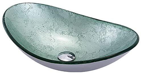 HDMOZUYT Badezimmer-Waschbecken im Bootsstil, gehärtetes Glas, künstlerisches Aufsatzwaschbecken, modernes, Schlichtes Waschbecken, Waschtischschale mit Pop-up-Ablauf