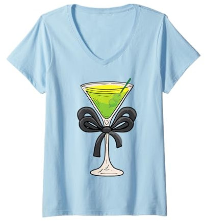 Womens Martini Margarita Coquette Bow Cocktail Glass Bartender Gift V-Neck T-Shirt