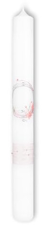FRITZ COX Taufkerze mit rosa Wachsblümchen und silbernen Fischen | Hochwertige RAL-Kerze - Qualität aus Deutschland | Inklusive Geschenkverpackung mit Sichtfenster | Weiß/Rosa (400x40mm)