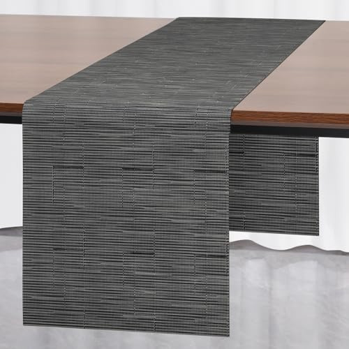 Myir JUN Tischläufer Tischläufer Modern PVC abwaschbar Outdoor | Hitzebeständig für Häuser Esszimmer Restaurants Hotels Party Tischdeko Dekoration 40 x 140 cm (Grau Schwarz)