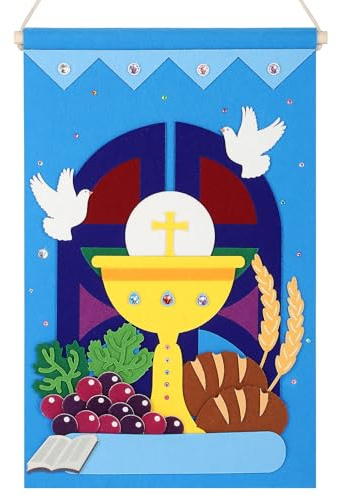 First Communion Banner Kit for Boys Girls Catholic Craft Pack First Holy Communion Banner kits DIY Holy Communion Banners Church and Sunday School Crafts for Kids First Communion Felt Decor Set