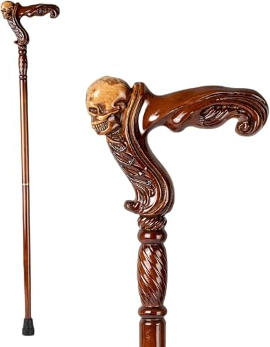 JMMSP Wooden Walking Stick For Men And Women,Hand crafted Wood Skull Walking Cane Ergonomic Grip Handle,Skull Walking Stick for Personal and Gift Use(Color:Skull)