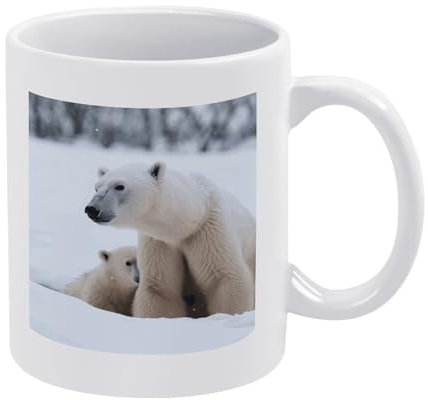 DWTJKMS Tasse à café en céramique blanche avec poignée en porcelaine avec motif imprimé animal de neige, tasse à thé, tasse à lait mignonne pour homme et femme, passe au lave-vaisselle