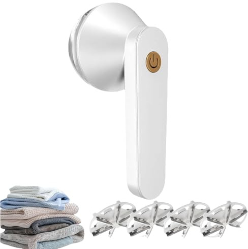 Revlrostre - Levapelucchi elettrico ricaricabile, con 4 lame di ricambio, levapelucchi e tessuti, per vestiti, mobili, rimozione pelucchi (bianco)