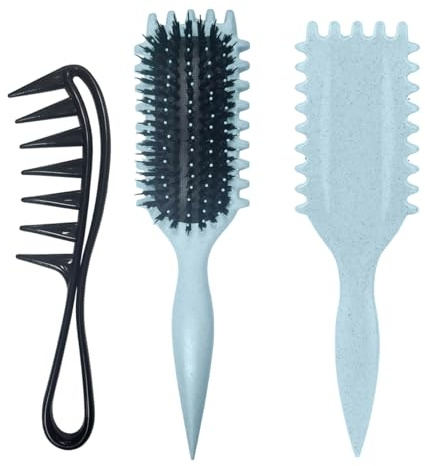 Ruayia Zahnkämme + Hai Zahnkamm Frauen, Breiter Zahnkamm Kit für Männer Haarstyling Salon, Strähnenkamm Wide Tooth Comb, Lockenbürste Lockenkamm Grobzinkiger - Blau