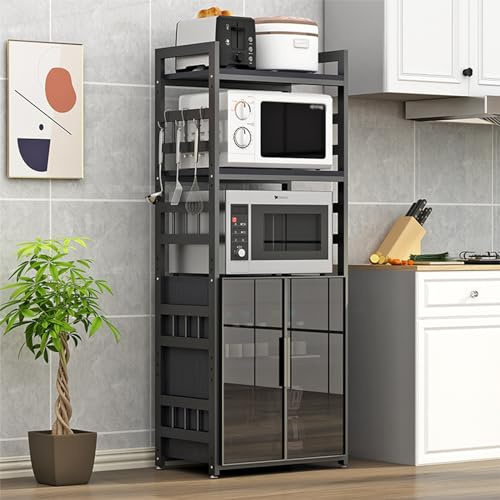 Étagères réglables pour four à micro-ondes avec porte en verre - Support autoportant pour le rangement de la cuisine, idéal pour la salle à manger, le salon et le bureau