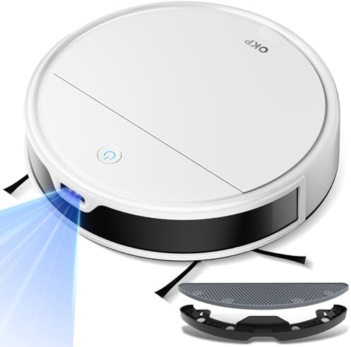 OKP K5 Ultra Robot Vacuum Cleaner, 2.99 Slim, ToF Laser Sensor, Tangle-Free Suction, Pet Hair Friendly, Disposable Mop Cloth, Smart App & Alexa Control, No-Roller Design, Robotic Vacuums