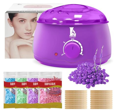 Calentador de Cera Depilatoria Profesional - Máquina de Cera Caliente para Depilación Rápida en Cara, Axilas y Cuerpo, Kit Completo 4 Ceras, Compacto, Portátil y Seguro para Piel Sensible (Violeta)