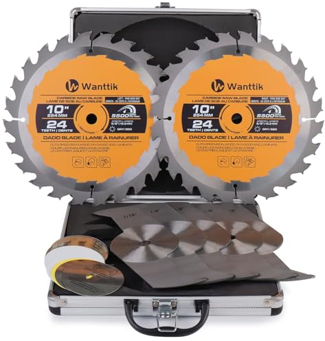 Dado Blade Set, 10-Inch, 24-Tooth, 5/8-Inch Bore, 23-Piece | 10in 24-tooth stacking dado blade; 5/8in bore; 23 pieces; cuts wood, plastic & composites
