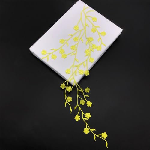 4 parches bordados de flores de ciruelo, para planchar, para coser o planchar, para manualidades, decoración de ropa, color amarillo