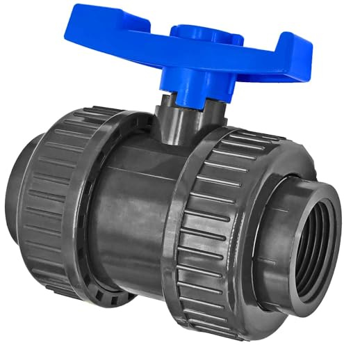MegaHaustechnik Kugelhahn mit Überwurfverschraubungen, Voller Durchlass, aus Kunststoff, 1 1/2“ IG x IG, beidseitig 1 1/2 Zoll Innengewinde DN40, Trinkwasser geeignet, Druck 16 Bar, Absperrhahn