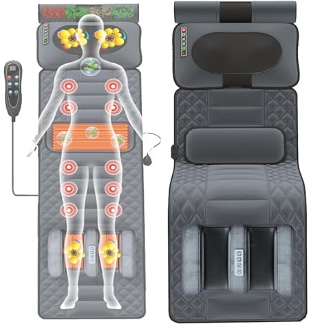 Ganzkörper-Massagematte mit Wärme, 20 Köpfe, vibrierende Massage-Matratzenauflage, multifunktional, elektrisch, beheizter Massagestuhl, Rückenpolster für Rücken, Lendenwirbelsäule