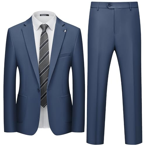 WULFUL Men's 2 Piece Slim Fit Suit Set One Button Blazer Jacket Pants Set Navy