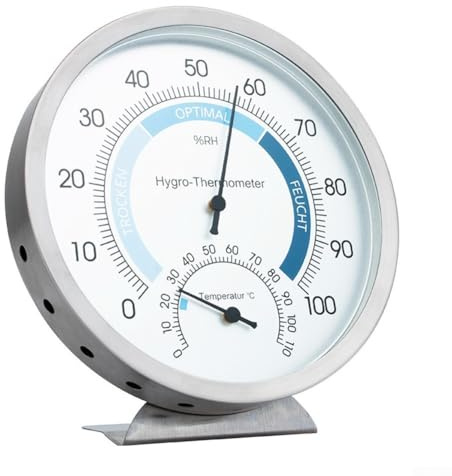 Zilimontt Thermomètre et hygromètre de sauna en acier inoxydable pour une mesure précise de la température et de l'humidité, plage de 0 à 110 °C, précision ± 2 °C, 0 à 100 % pour RH avec ± 5