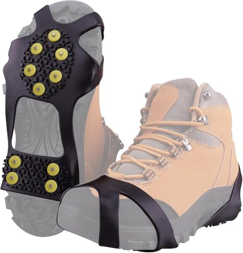 Anti-Rutsch Schuhspikes, Grödel Steigeisen für Bergschuhe mit 8 Zähne, Spikes für Schuhe, Schuhkrallen, Antirutsch Spikes für Wandern, Schnee, EIS, Winter Outdoor, Trekking (Schwarz42-51)