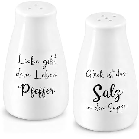 Salz und Pfefferstreuer, Salzstreuer Klein mit Salz und Pfeffer Aufkleber, Gewürzstreuer Küchenzubehör aus Keramik, Hochzeitsgeschenk für Brautpaar für Küche, Camping (Klassisch Stil)