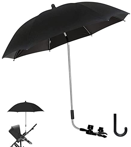 SkyPOOU Paraguas anti-UV para protección del cochecito de bebé, resistente al desgarro, con soporte de aleación, abrazadera ajustable, soporte para bebé de polietileno grueso, soporte de viaje con