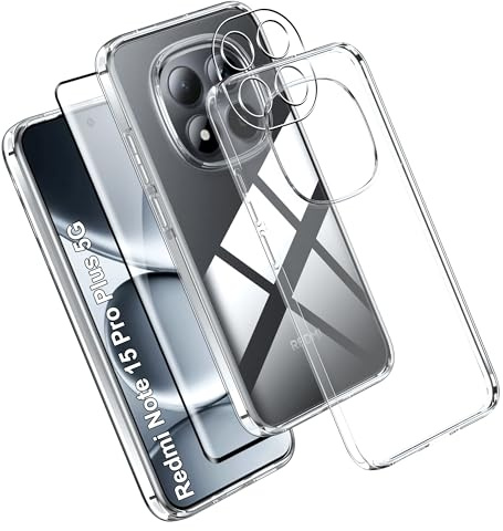 Effcotuo Funda para Xiaomi Redmi Note 15 Pro Plus 5G Cover con Protector de Pantalla Cristal Templado para Camera Protector Transparente Carcasa Transparente Silicona TPU Funda Case