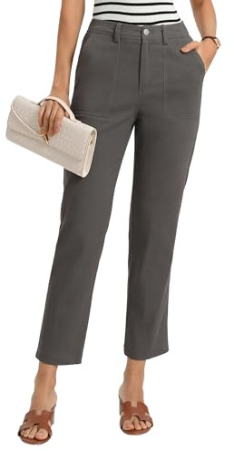 GRACE KARIN Womens Dress Pants Casual High Waisted Slacks Work Grey L | Trendy High Waisted, Work Cropped, Ankle Length, Office, Elastic Waist, Tapered Slacks, Teacher, Capris