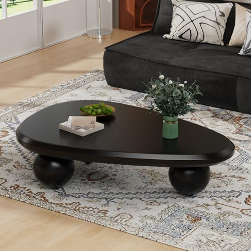 Mesa de centro Cloud para sala de estar, mesa de centro irregular única moderna de borde redondo con 3 patas de bola y mesa gruesa, para espacio pequeño (A105 cm)