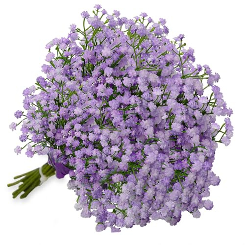 HIVTE Gypsophile Bouquet Petit Fleur Artificielle - 10 Gypsophile Artificielles, Fleur Artificielle Gypsophile déco Maison Mariage (Violet Clair)