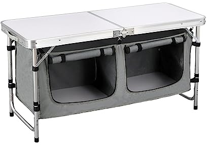 OTHZON Tavolo da pranzo pieghevole Tavolo da giardino pieghevole in altezza Tavolo da picnic pieghevole Armadi da campeggio da cucina Tavolo da valigia in alluminio con custodia (Colore : White Grey)