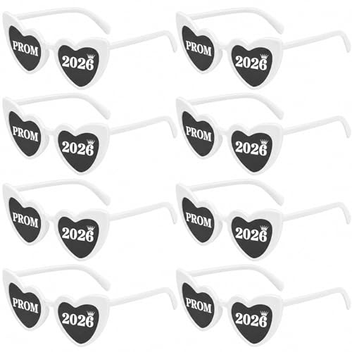 GZTINGI 8Pack Prom 2026 Glasses, Leavers 26 Class of 2026 Sunglasses, Heart Shaped Prom Party Favours, Graduation Gifts Photo Props for High School College, 2026 Graduates Gifts（White）