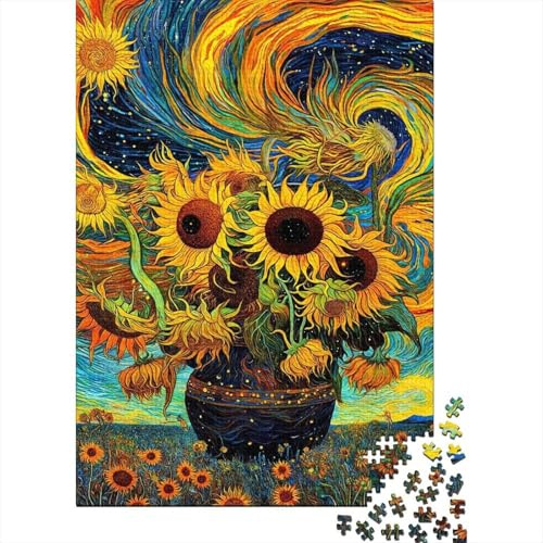 Kreative Sternennacht Sonnenblumen Puzzle 1000 Teile Papier Erwachsene Gedächtnisspiel Wanddekoration 38x26cm/1000pcs
