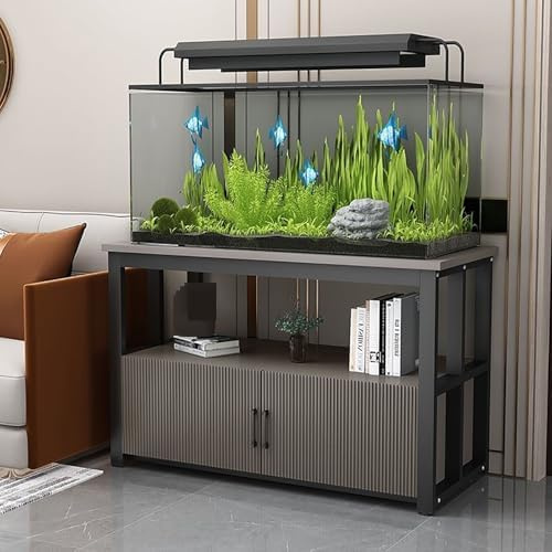 Dubbeldäckad akvarium stativ, Heavy Duty Fish Tank Rack med förrådsskåp, 50-120cm Stabila metallram trähyllor för hemmakontor, Anti-Slip Base Easy Assembly