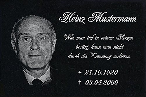 LaserArt24 Granit Grabstein, Grabplatte oder Grabschmuck mit dem Motiv Grabstein-ag06 und Ihrem Foto/Text und Daten