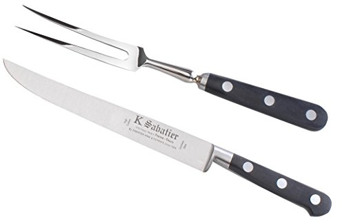 K SABATIER - Sercice À Découper - Fourchette Courbe Cm Gamme Authentique - Acier Inoxydable - Manche Noir - 100% Forge - Entièrement Fabrique en France